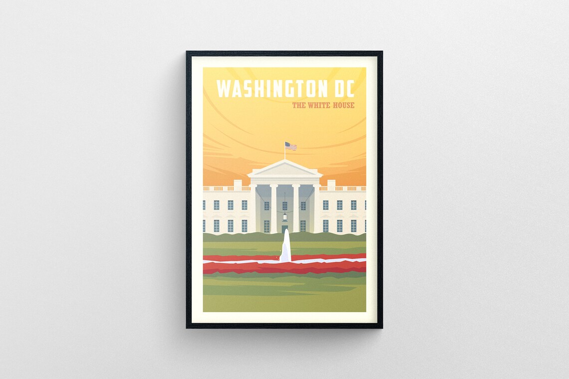 Washington DC White House USA Capital Sunset Landmark Poster Art - Image 5