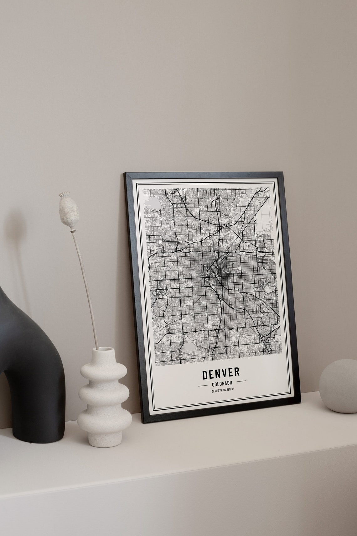Denver Colorado Modern Black and White Minimalist City Map Poster - Image 3