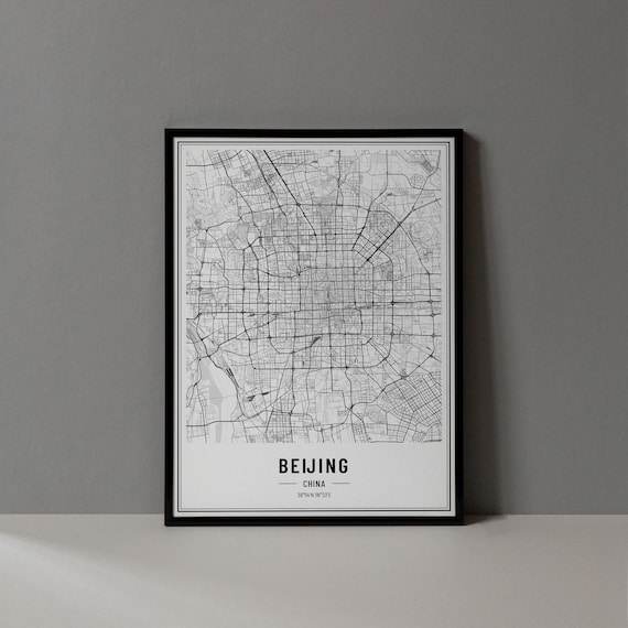 Beijing China Street Map Black and White Minimalist City Poster