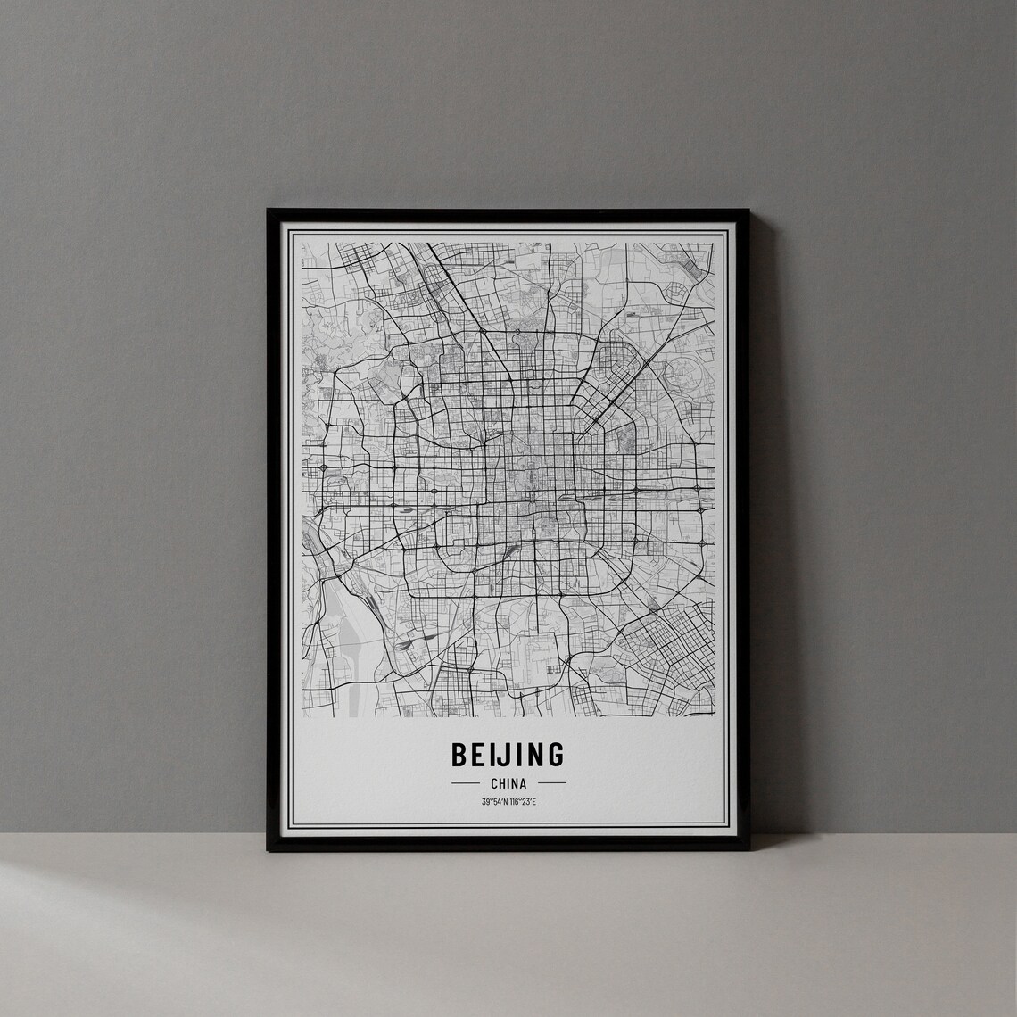 Beijing China Street Map Black and White Minimalist City Poster