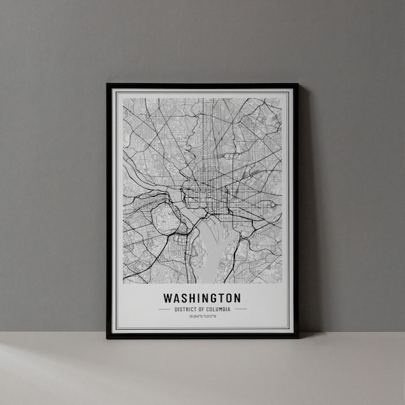 Washington District of Columbia Black and White Minimalist City Map Poster