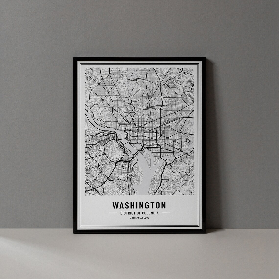 Washington District of Columbia Black and White Minimalist City Map Poster