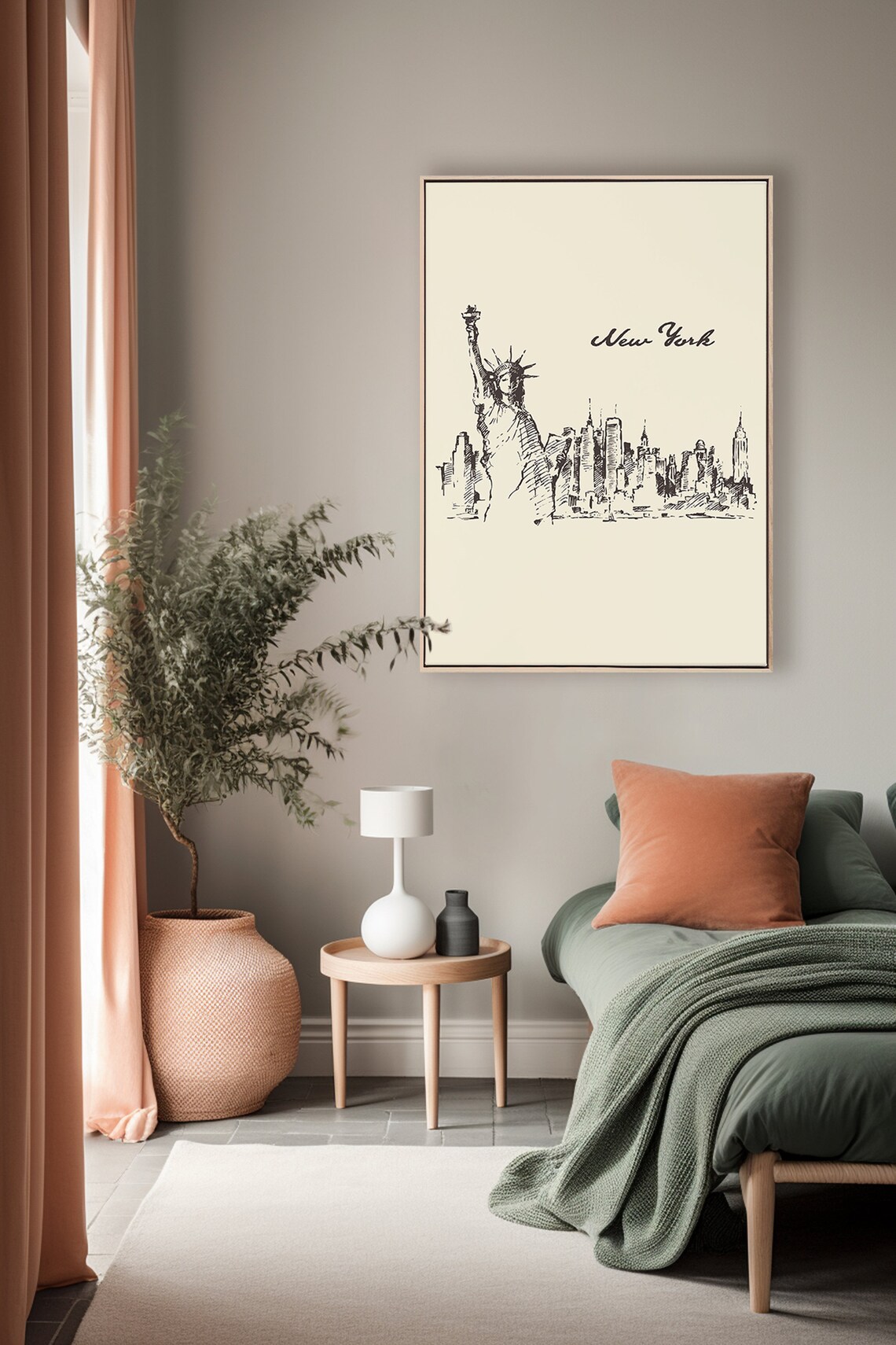 New York Statue of Liberty Skyline Minimal Line Sketch Poster - Image 3