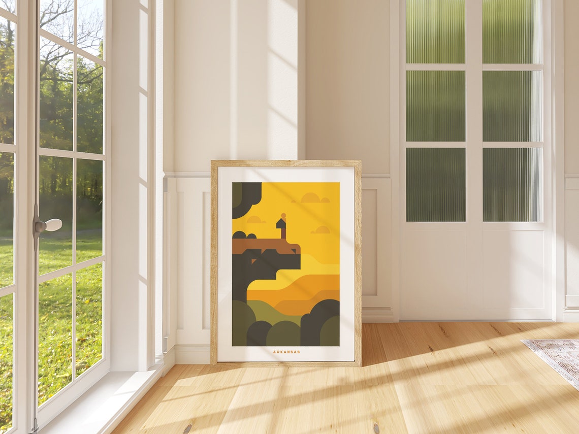 Arkansas Geometric Sunset Mountain Landscape Modern Art Poster - Image 3