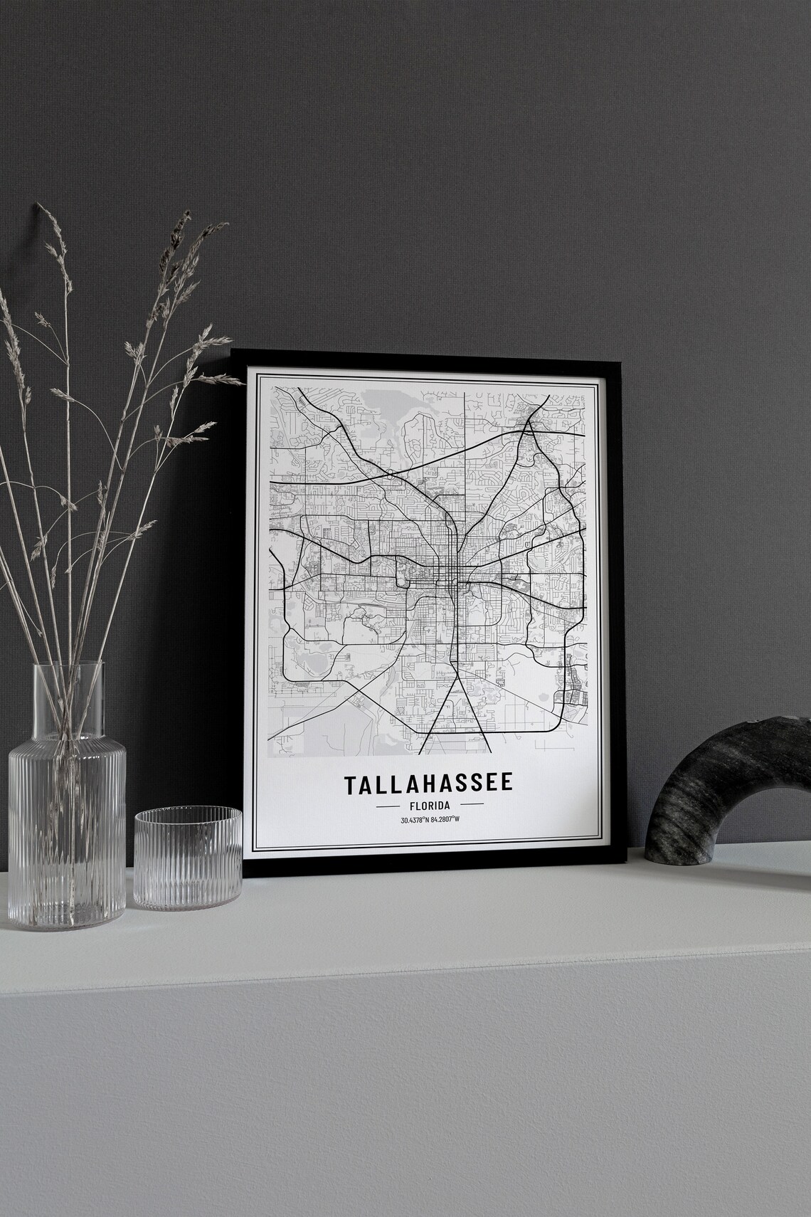 Tallahassee Florida Street Map Black and White Minimalist City Poster - Image 3