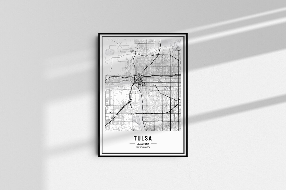 Tulsa Oklahoma City Street Map Minimalist Black and White Poster - Image 4