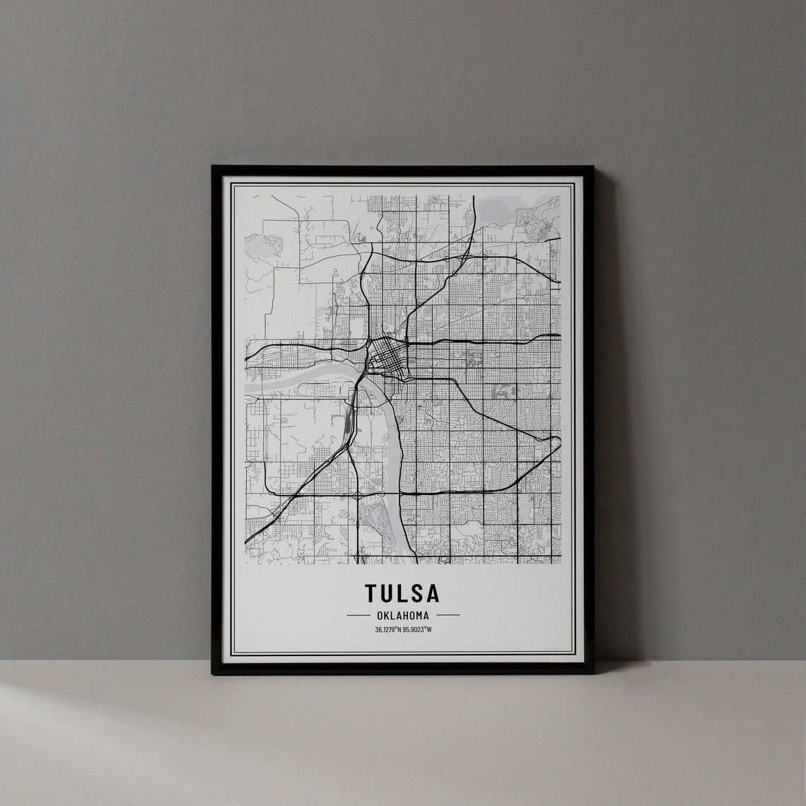 Tulsa Oklahoma Modern Black and White Minimalist City Map Poster