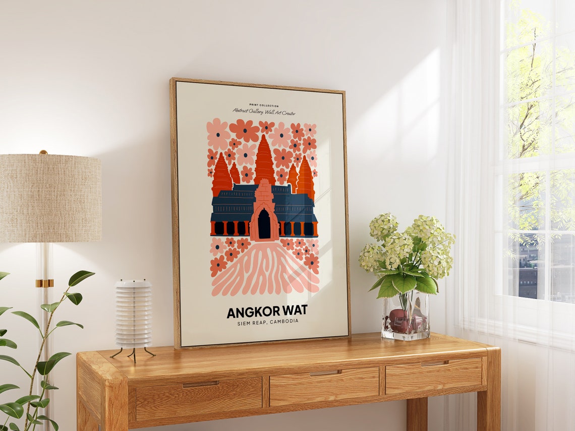 Beautiful Angkor Wat Cambodia Floral Abstract Temple Wall Poster - Image 5