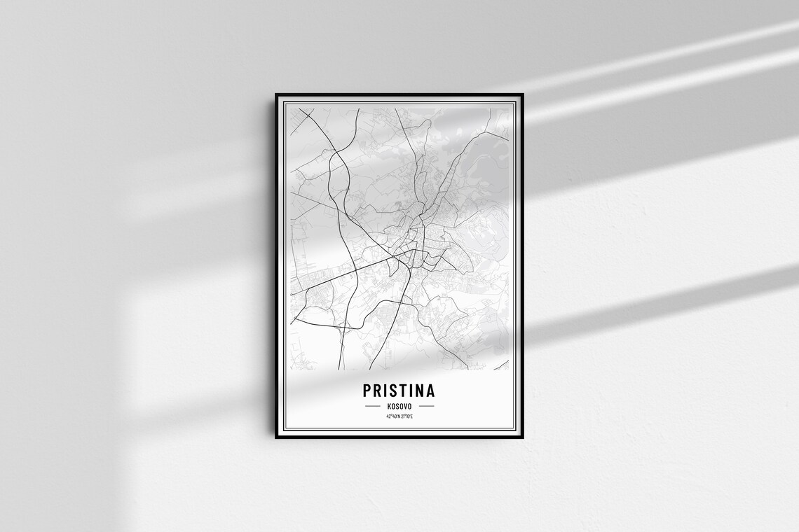 Pristina Kosovo Street Map Black and White Minimalist City Poster - Image 4