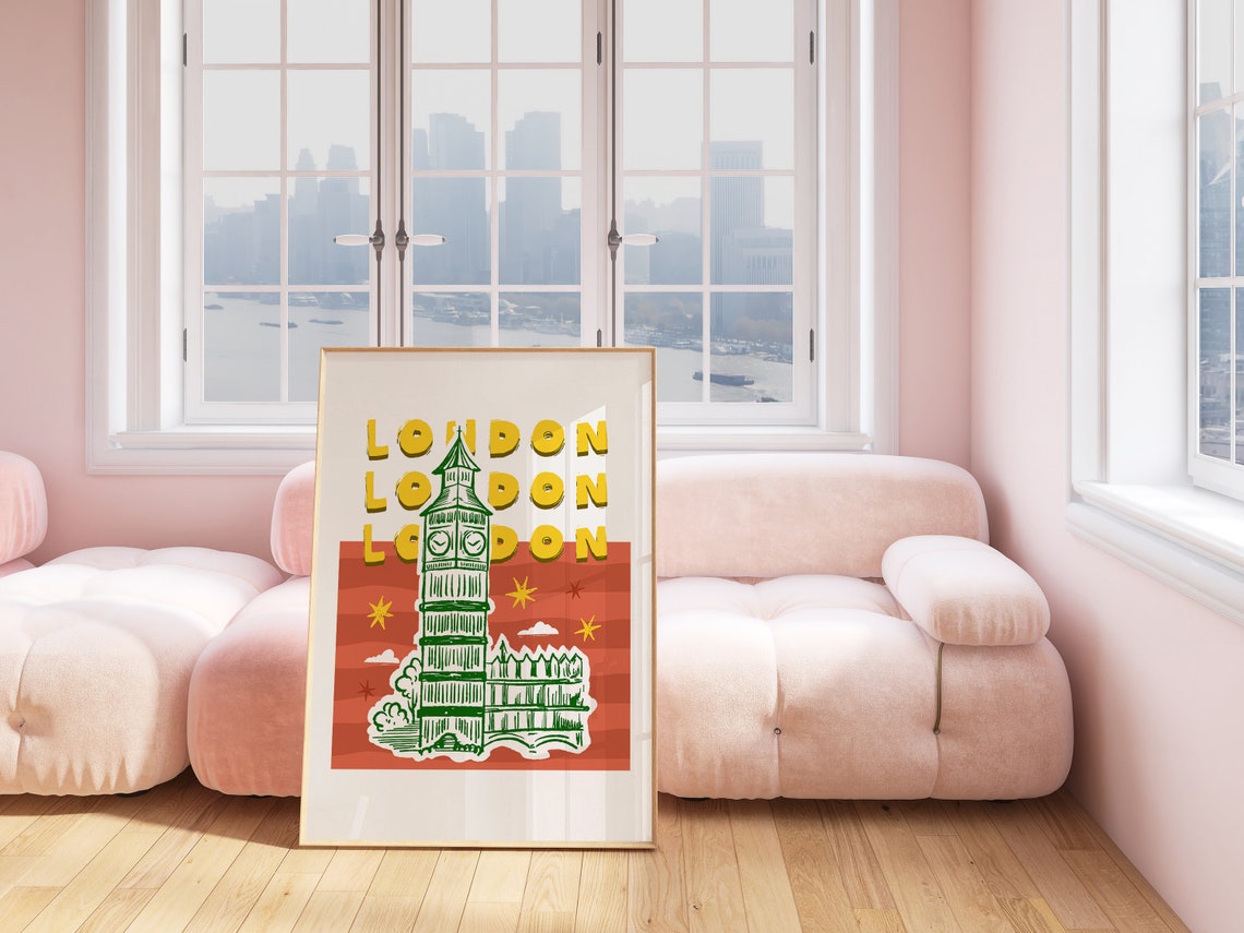 London England Big Ben Green Sketch Retro Red Pop Art Poster - Image 4