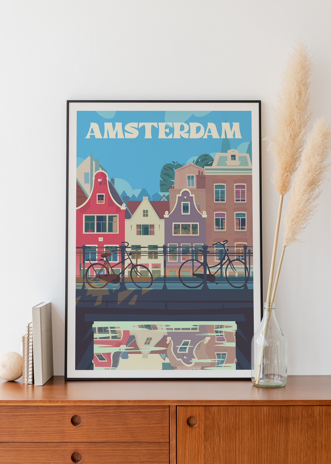 Amsterdam Netherlands Canal Houses Bikes Colorful Travel Poster - Image 2