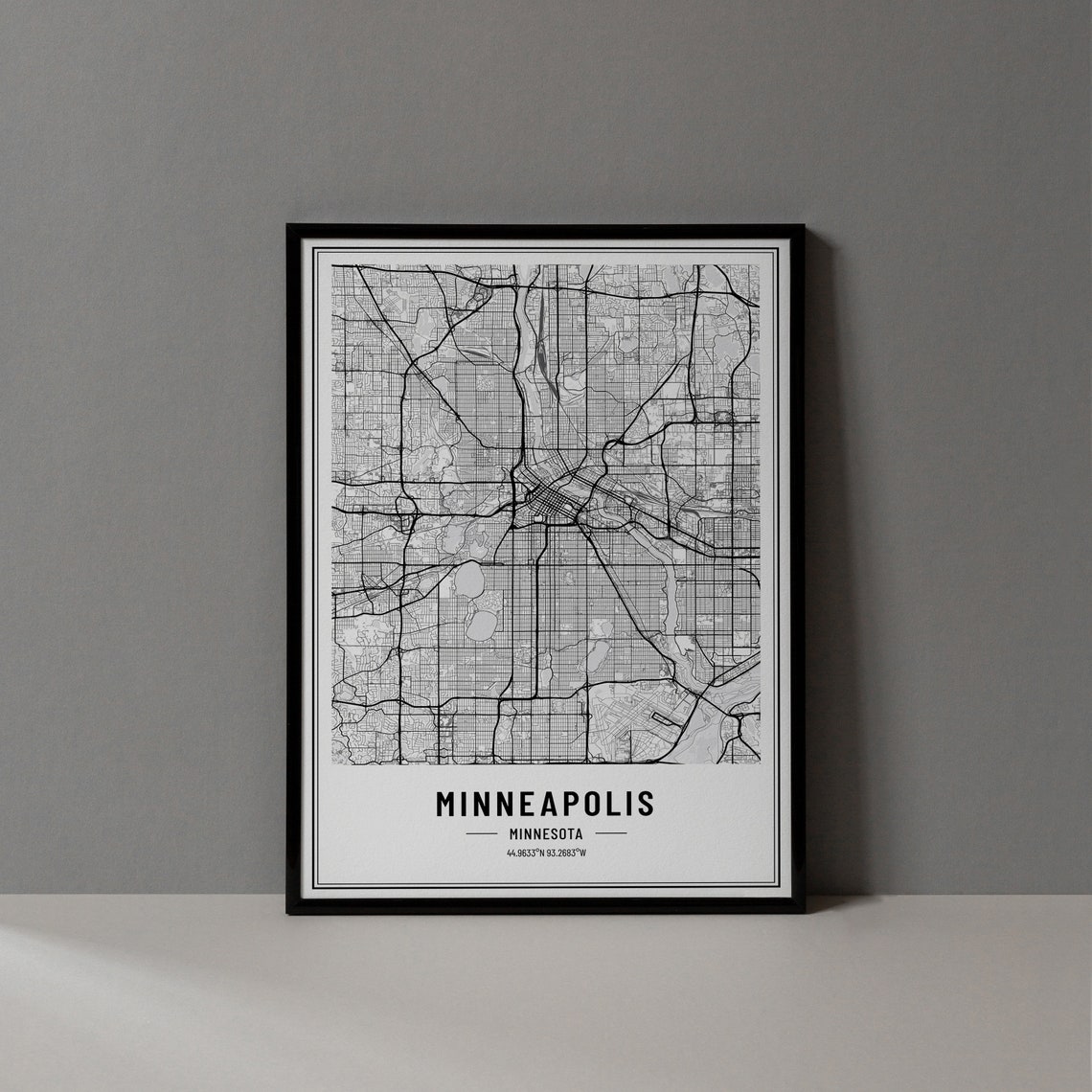 Minneapolis Minnesota Black and White Minimalist City Map Poster