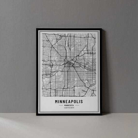 Minneapolis Minnesota Black and White Minimalist City Map Poster