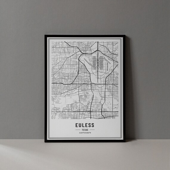 Euless Texas Minimalist Street Map Line Art Gallery Wall Poster