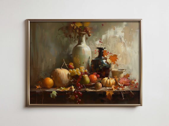 Autumn Thanksgiving Still Life Farmhouse Wall Art Vintage French Country Kitchen For Fall Decor Maximalist With Vibe