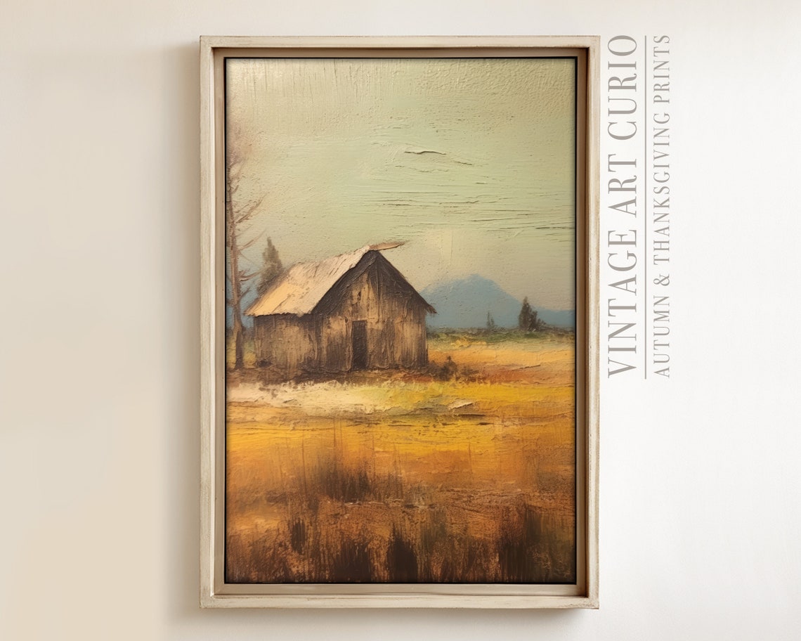 Weathered Barn Autumn Painting Golden Wheat Field Fall Art Print