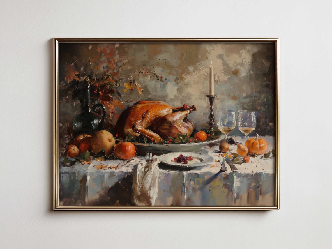 Thanksgiving Roast Turkey Candlelight Wine Fall Table Poster