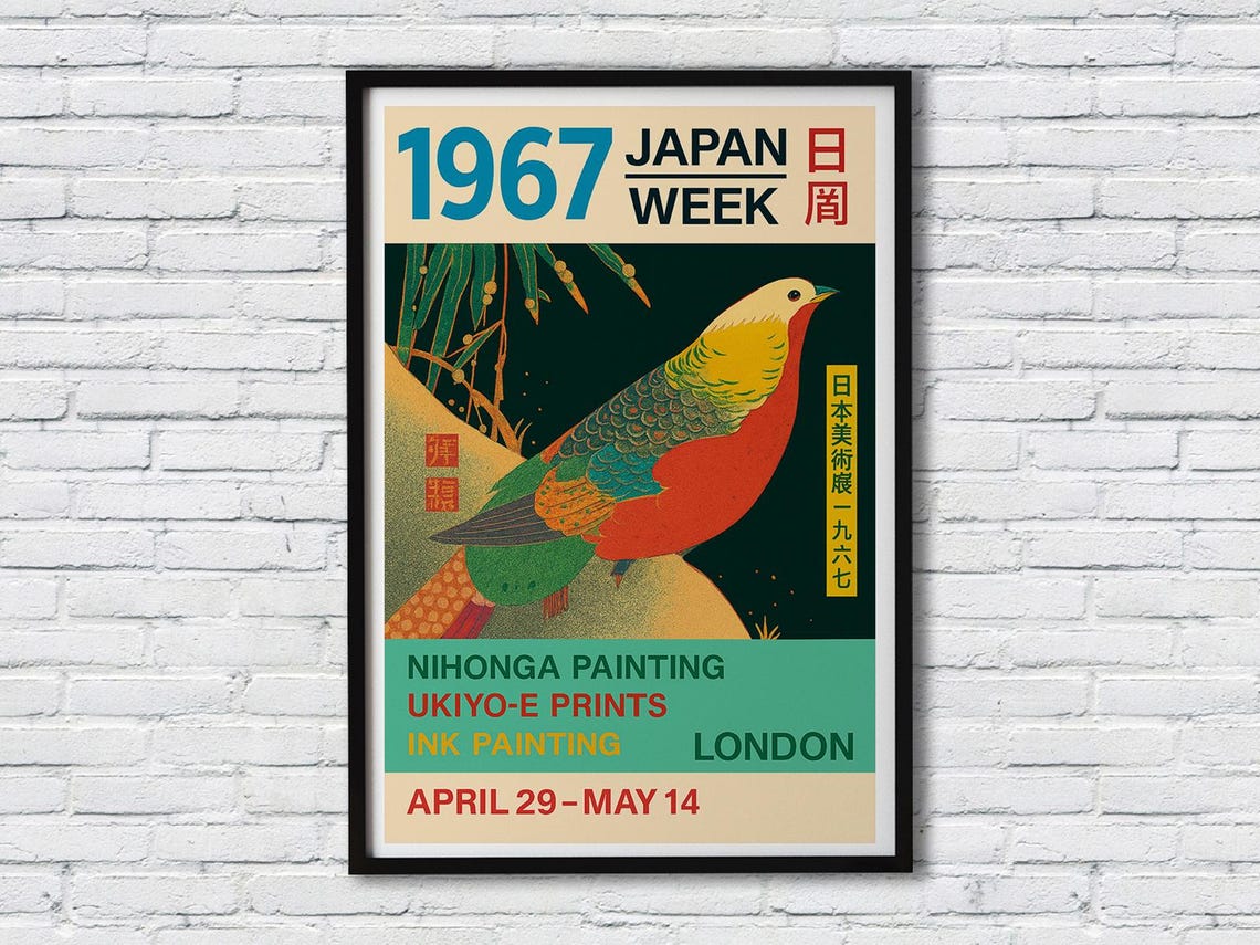 Japan Week 1967 London Japanese Art Bird Ukiyo-e Exhibition Poster