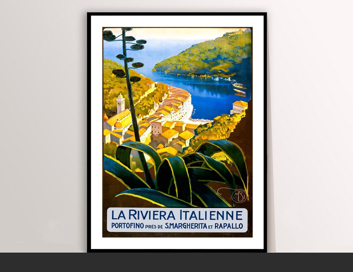 La Riviera Italienne Vintage Portofino Italian Coast Travel Poster