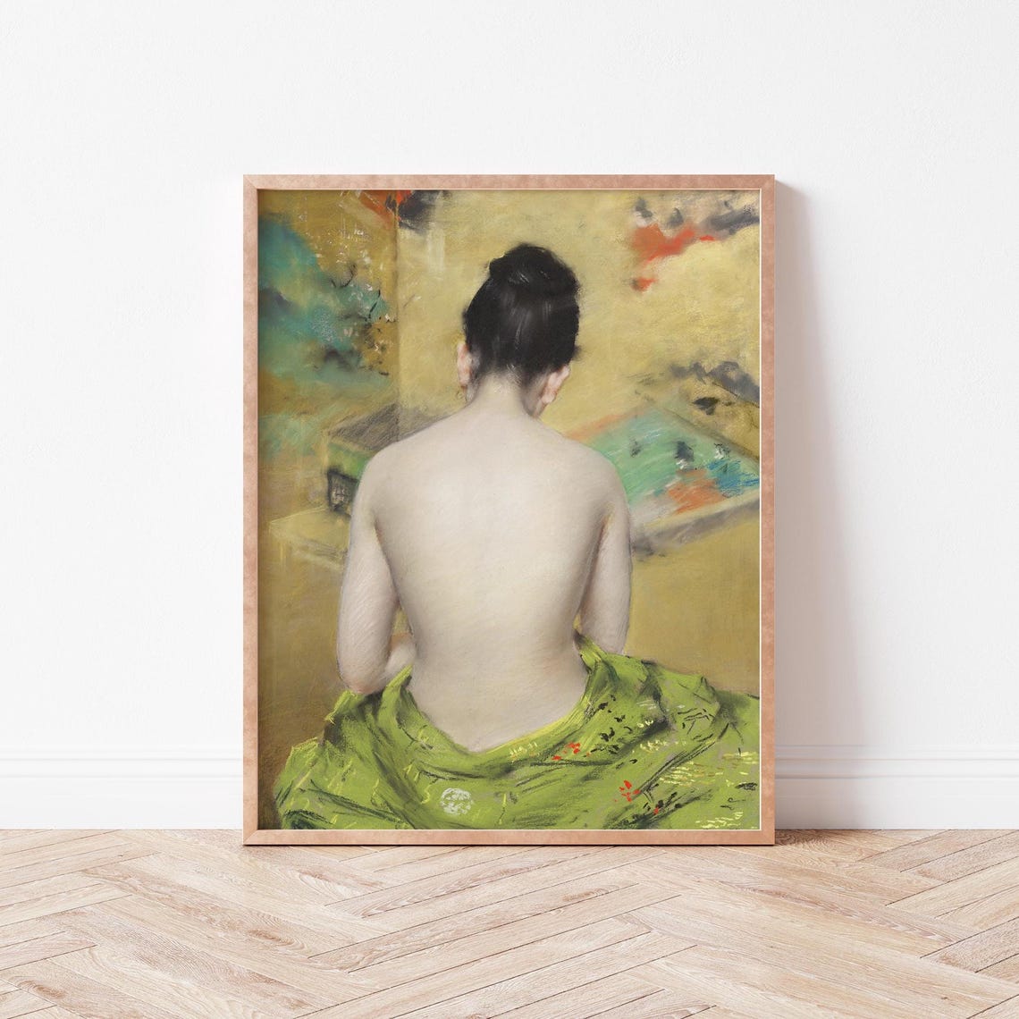 Woman In Green Kimono Viewed From Behind Classic Japanese Art Poster