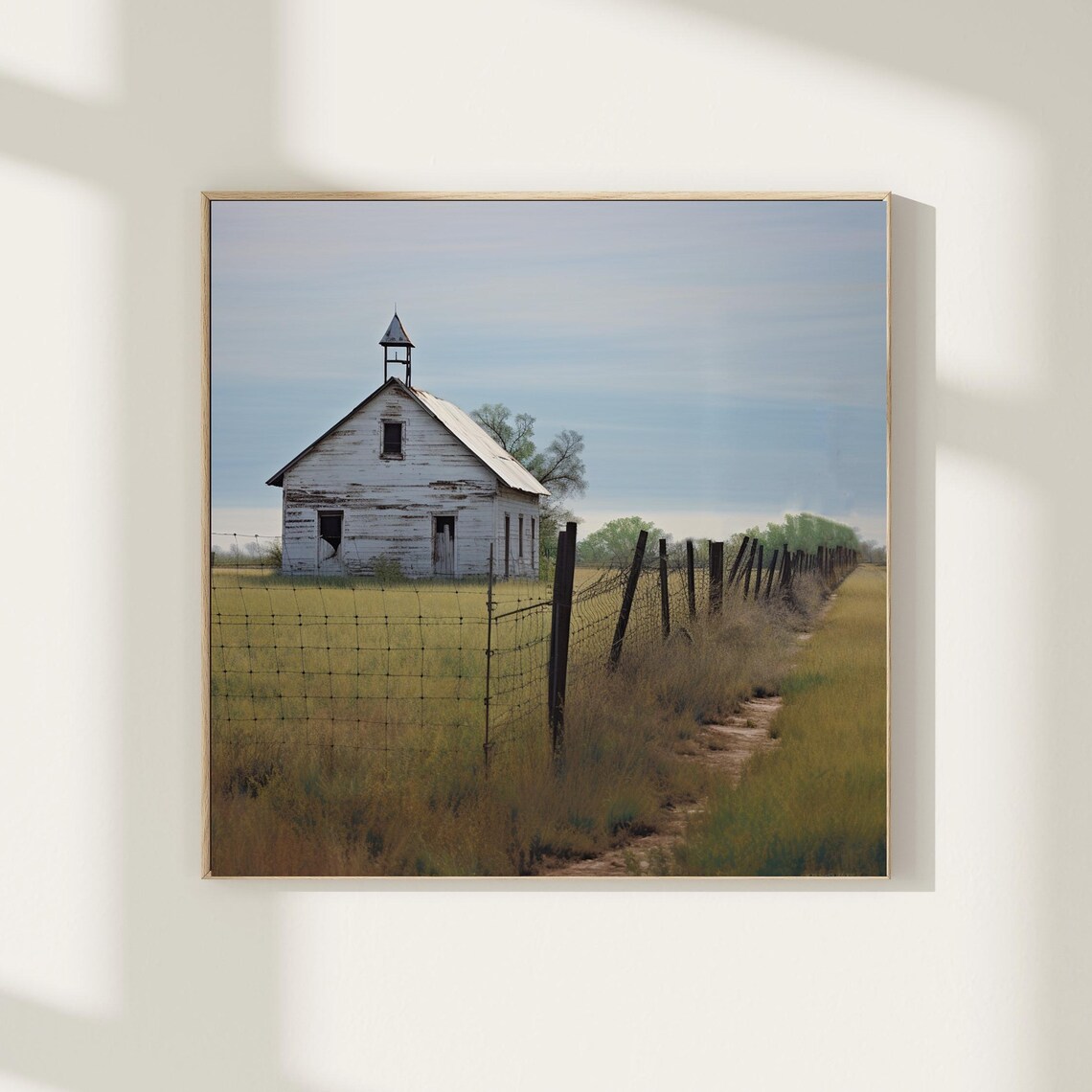 Little White Church in a Golden Field Rural Landscape Poster - Image 2