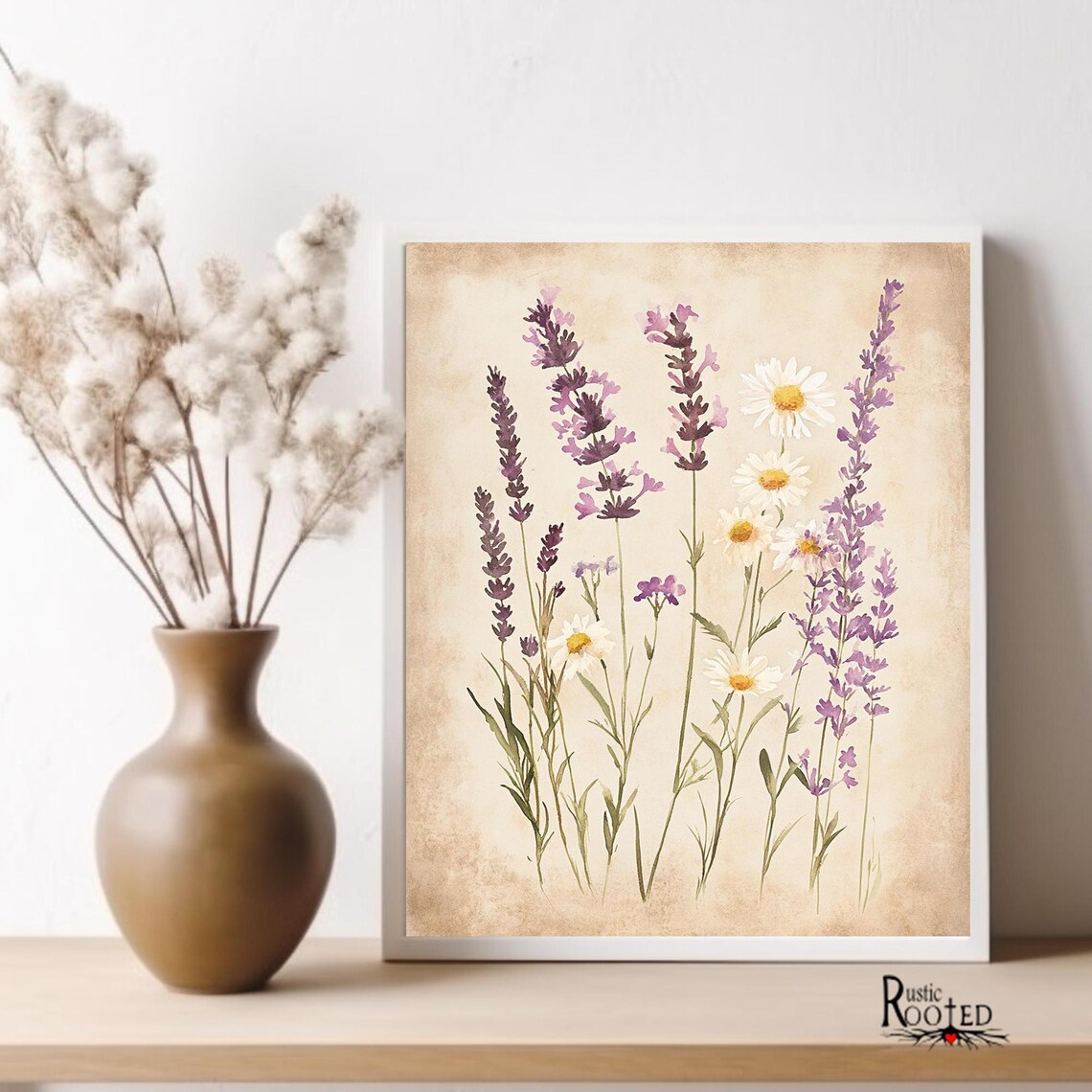 Lavender Daisy Wildflower Watercolor Botanical Farmhouse Art Poster - Image 2