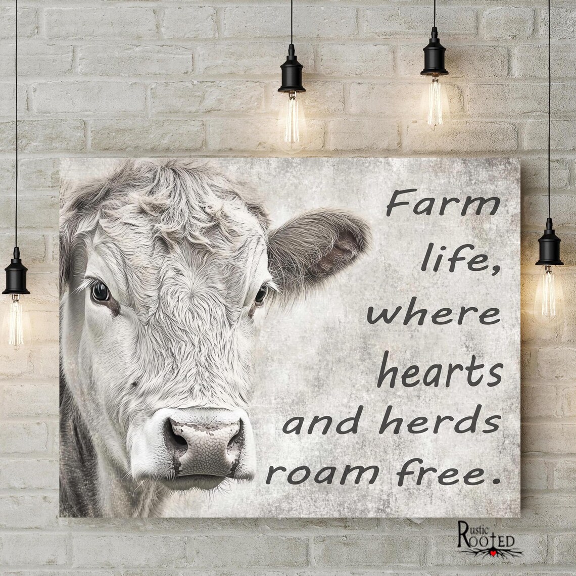 Farm Life Where Hearts and Herds Roam Free Cow Quote Art Poster