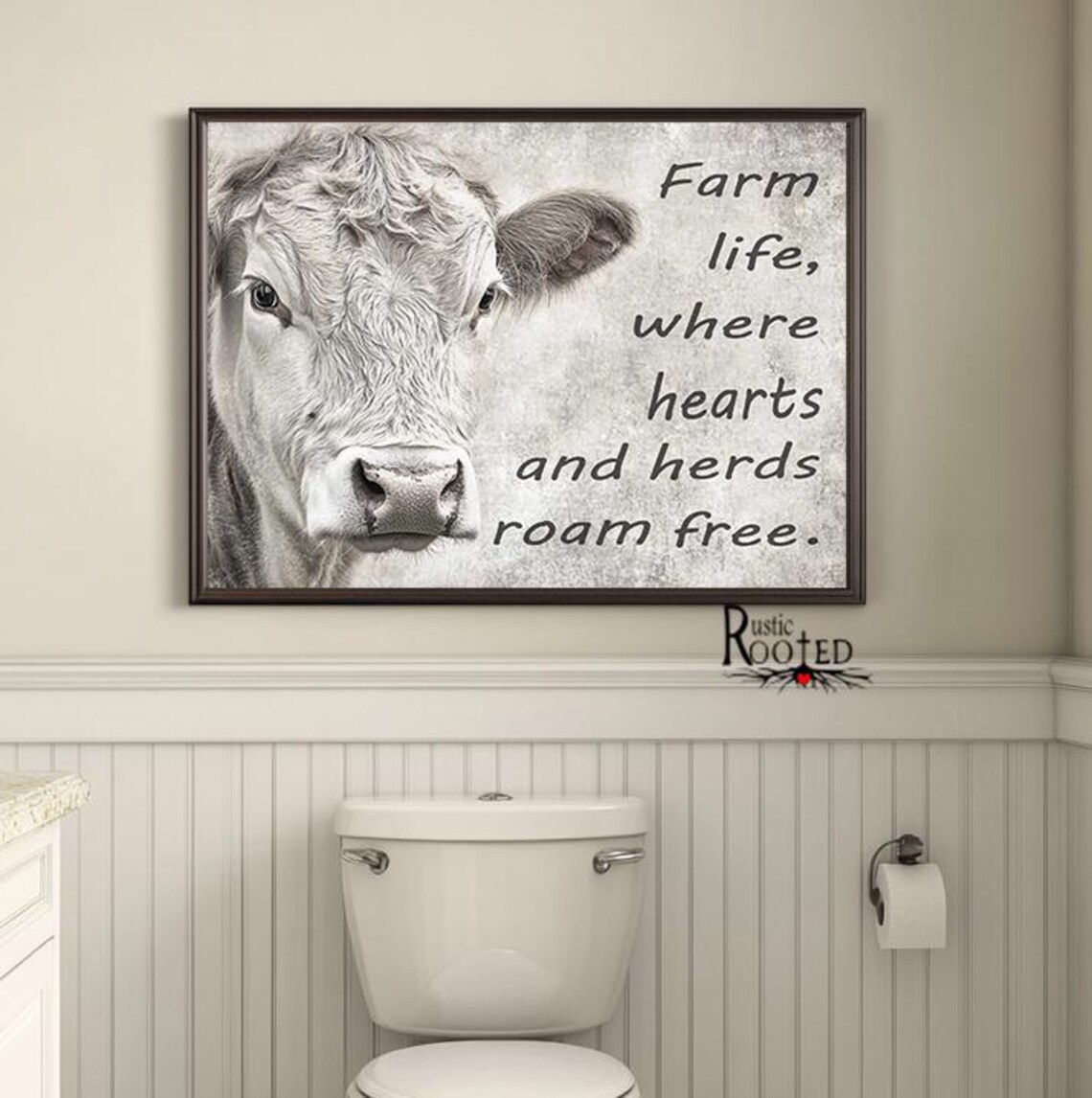 Farm Life Where Hearts and Herds Roam Free Cow Quote Art Poster - Image 2