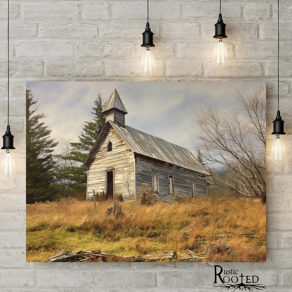 Vintage White Church Print Perfect Addition To Farmhouse Dcor One Room Faded Rural Country White Church Rustic Modern Farmhouse Artwork - Image 3