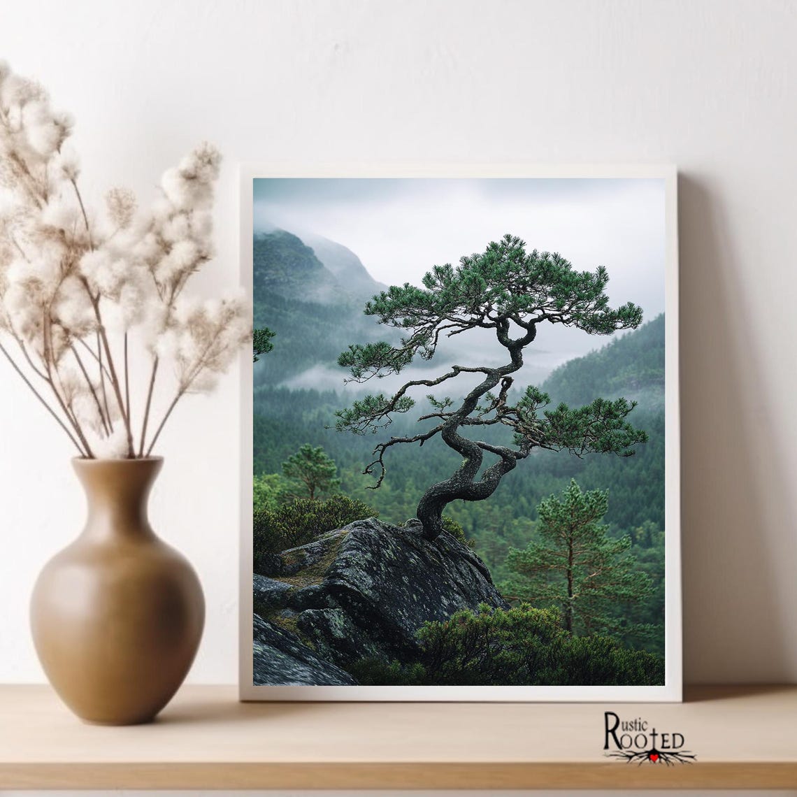 Twisted Tree Artwork Rustic Nature Scene Print Foggy Forest Print Landscape Greenery Framed Print Or Printed Poster - Image 2