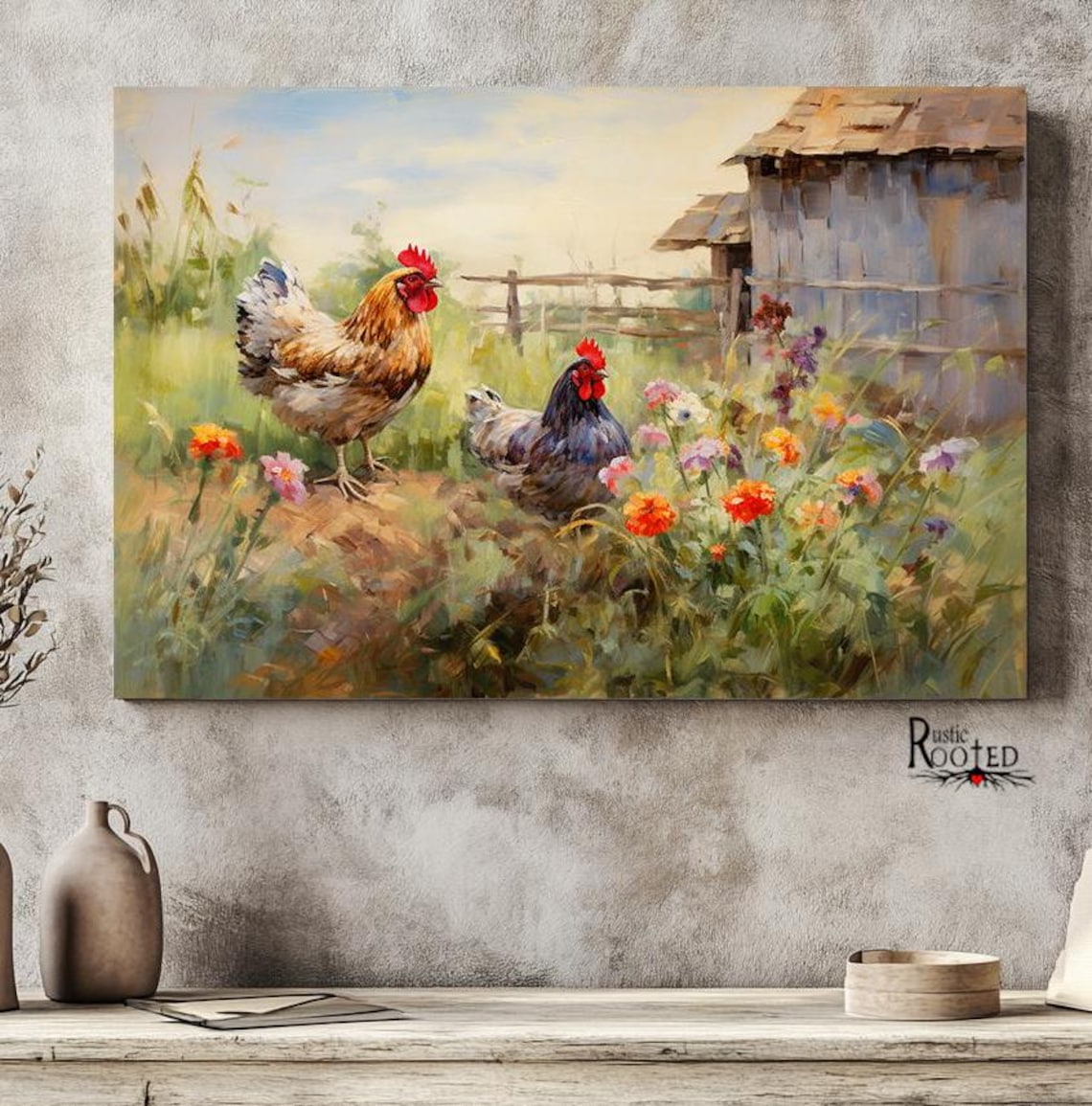Chicken and Flowers, Modern Farmhouse Art Print - Image 2