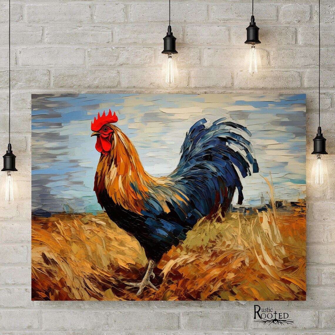 Colorful Rooster Oil Painting in a Golden Wheat Field Poster - Image 4