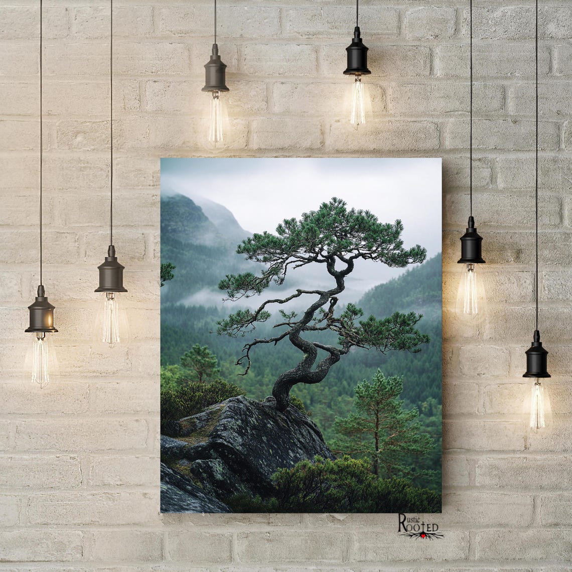 Twisted Tree Artwork Rustic Nature Scene Print Foggy Forest Print Landscape Greenery Framed Print Or Printed Poster - Image 4