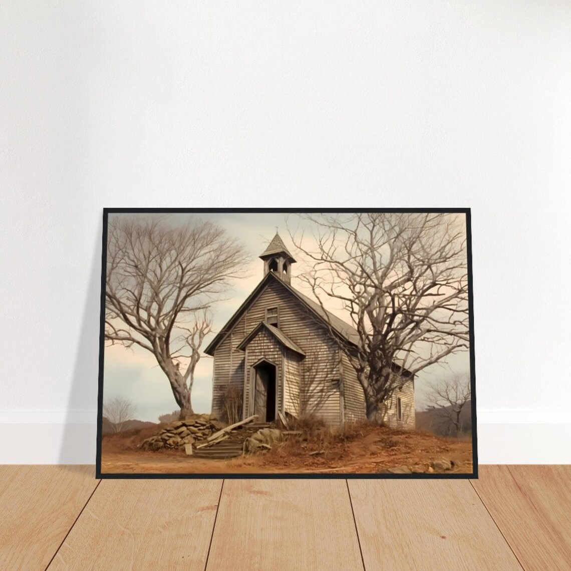 Vintage Whitewashed Church, Rustic Farmhouse Art Print - Image 3