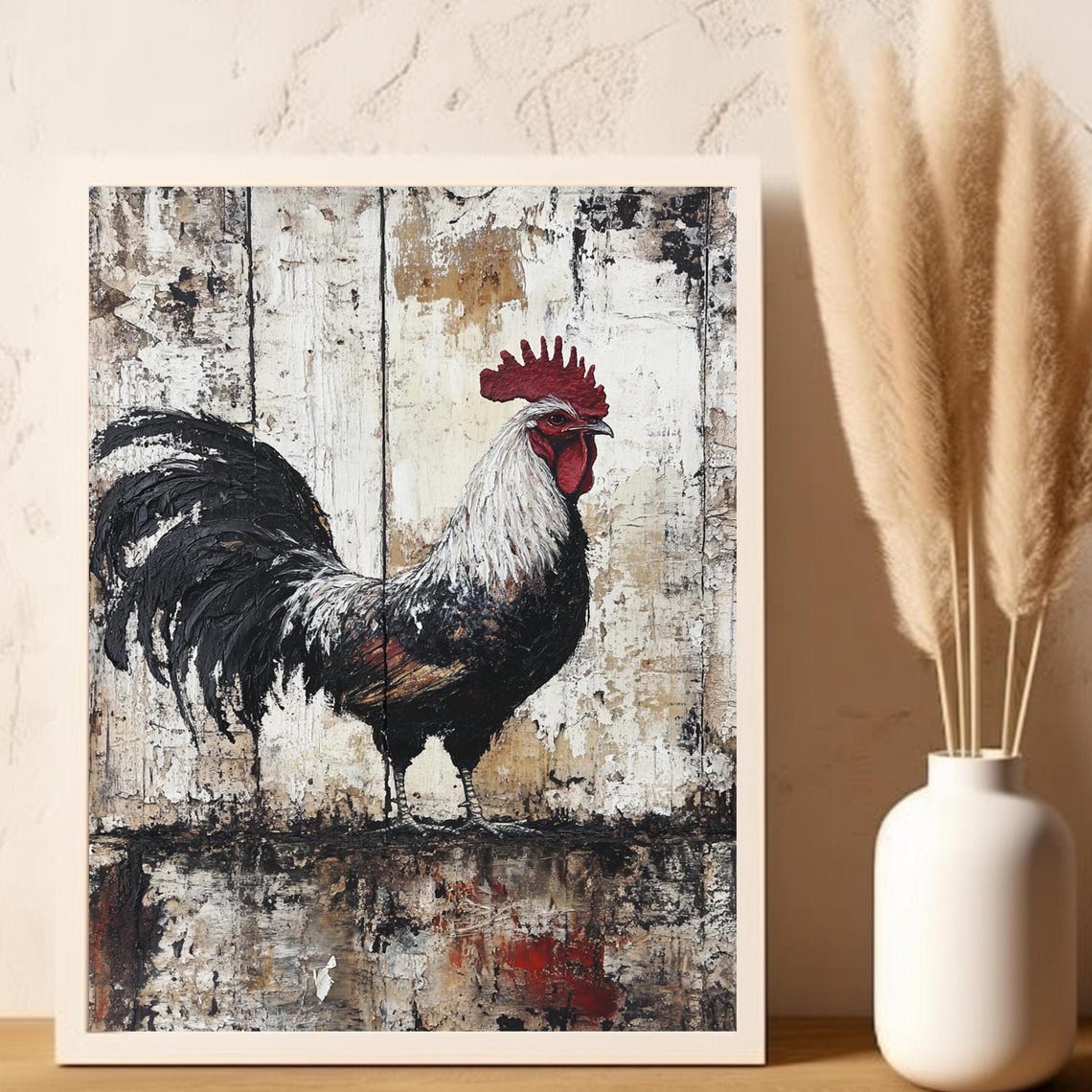 Rustic Rooster Painting on Distressed Wood Country Farm Poster - Image 3