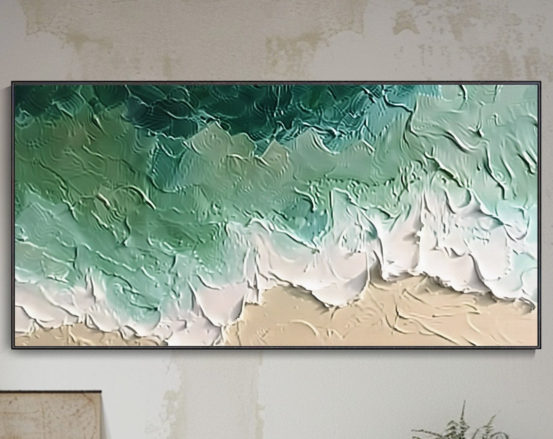 Turquoise Seascape White Foam Waves Sandy Beach Texture Oil Poster