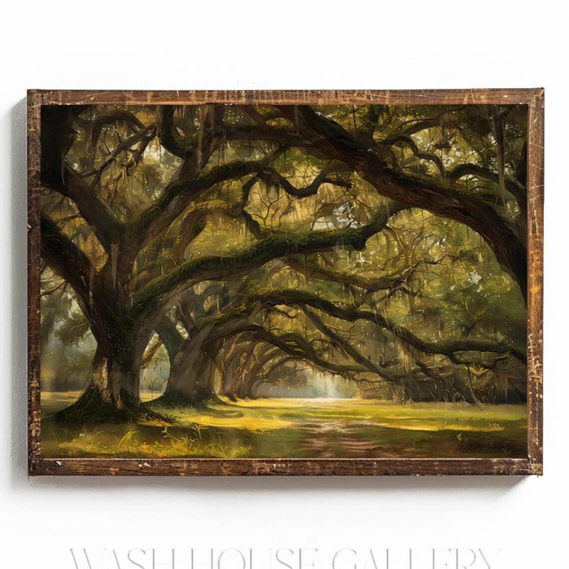 Mossy Live Oak Avenue Sunlit Canopy Vintage Southern Tree Poster