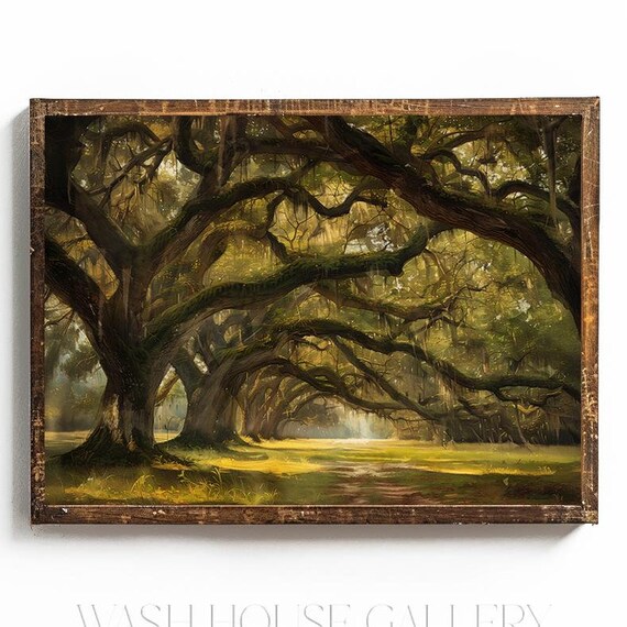 Live Oak Wall Art Cottagecore Decor Avenue Of Oaks Watercolor Print Mossy Live Oak Print Vintage Tree Print Charleston Print Savannah Print