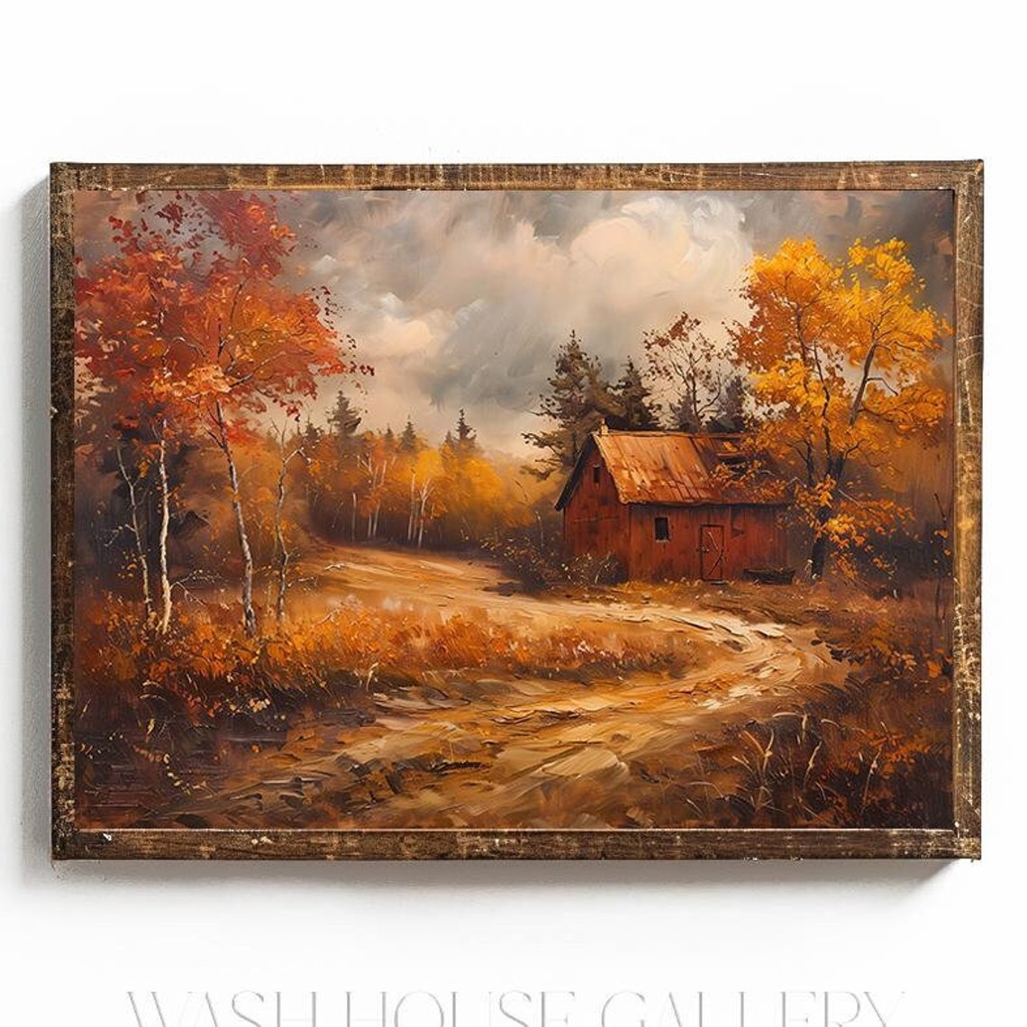 Red Barn In An Autumn Forest With Golden Fall Foliage Poster