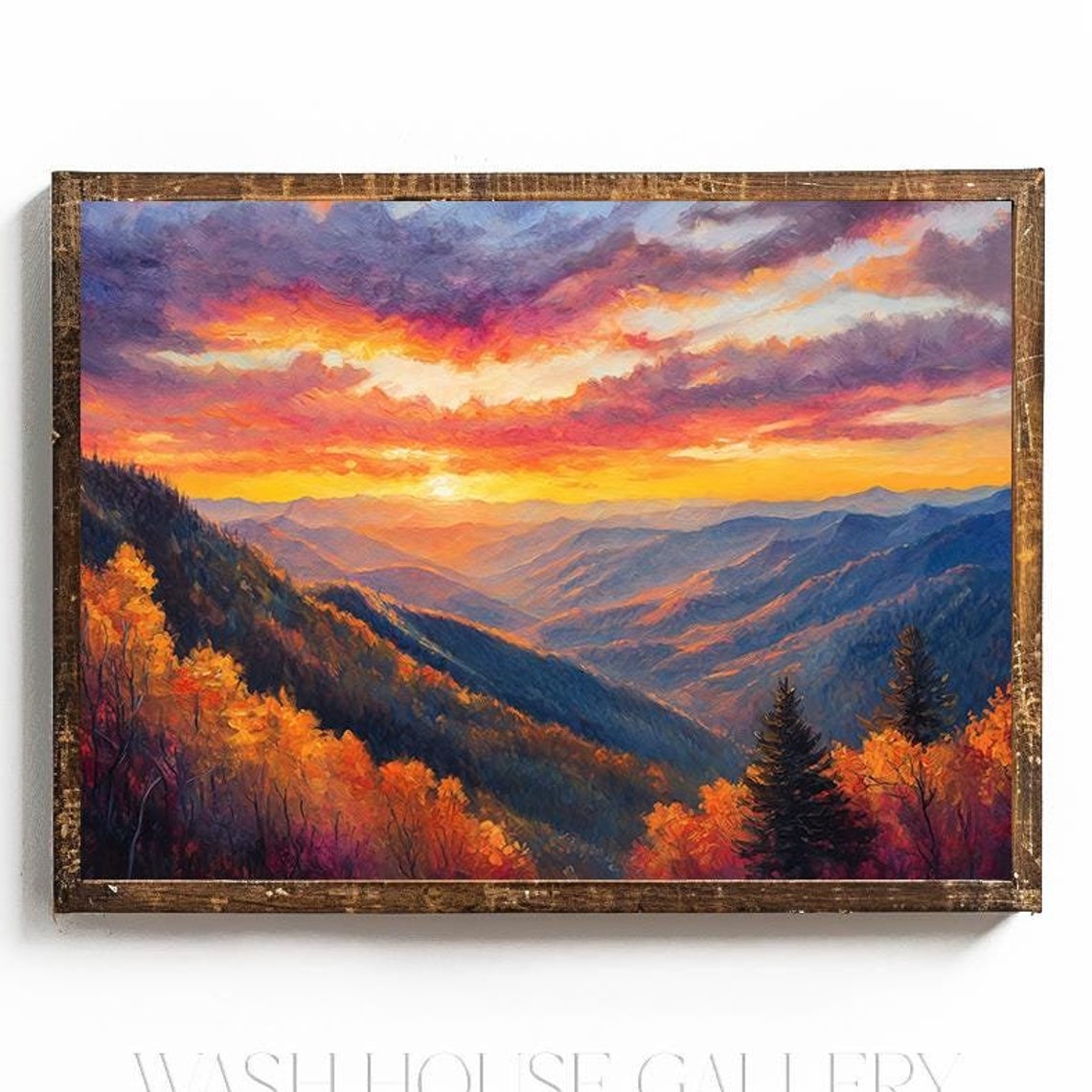 Smoky Mountain Sunset Over Rolling Autumn Valleys Landscape Poster