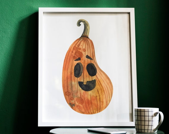 Halloween Pumpkin Wall Art Print Watercolor Jack O Lantern