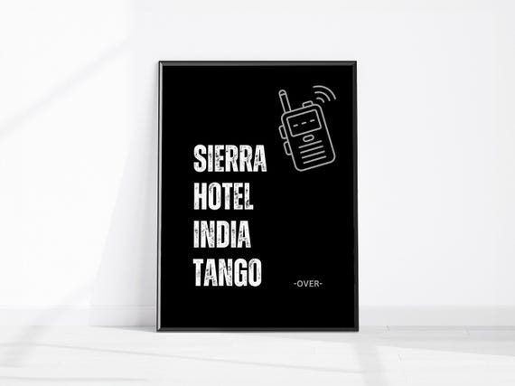 Rude Walkie Talkie Wall Art Print Sierra Hotel India Tango Over Shit Funny Radio Quote Bathroom Decor Phonetic Alphabet