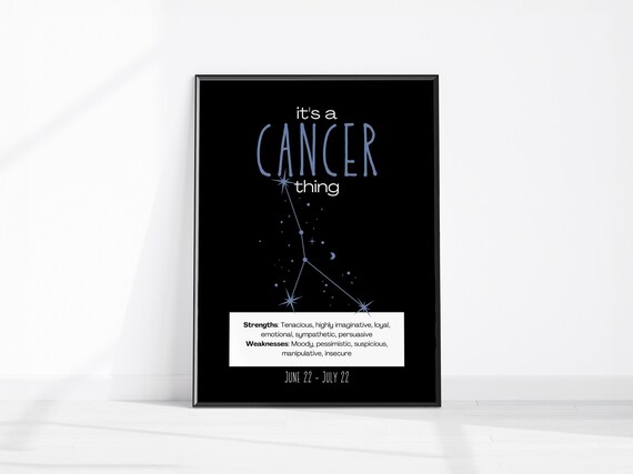 Cancer Poster Zodiac Star Sign Print Boho Wall Decor Art Constellation Crab Astrology
