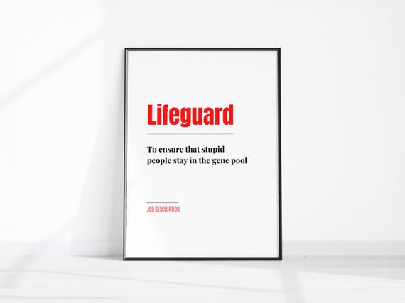 Lifeguard Funny Job Description Wall Art Fun Office Print Coworker Gift Quote Home Decor