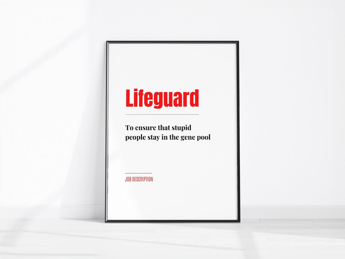Funny Lifeguard Job Description Red White Typography Wall Poster