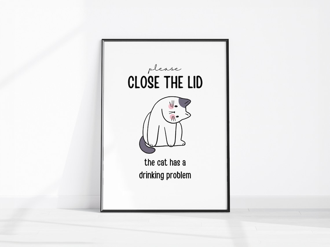 Funny Cat Bathroom Art Print, Guest Toilet Sign