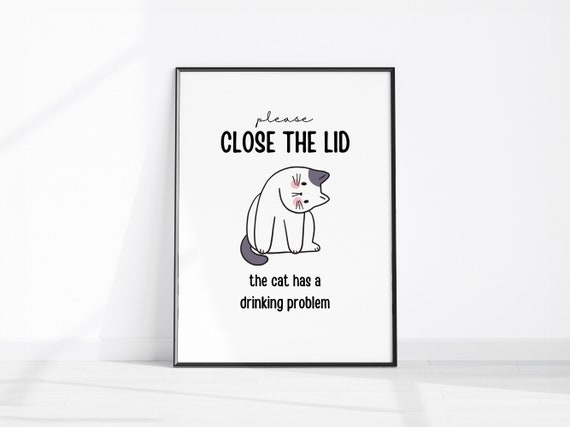 Funny Cat Bathroom Art Print, Guest Toilet Sign