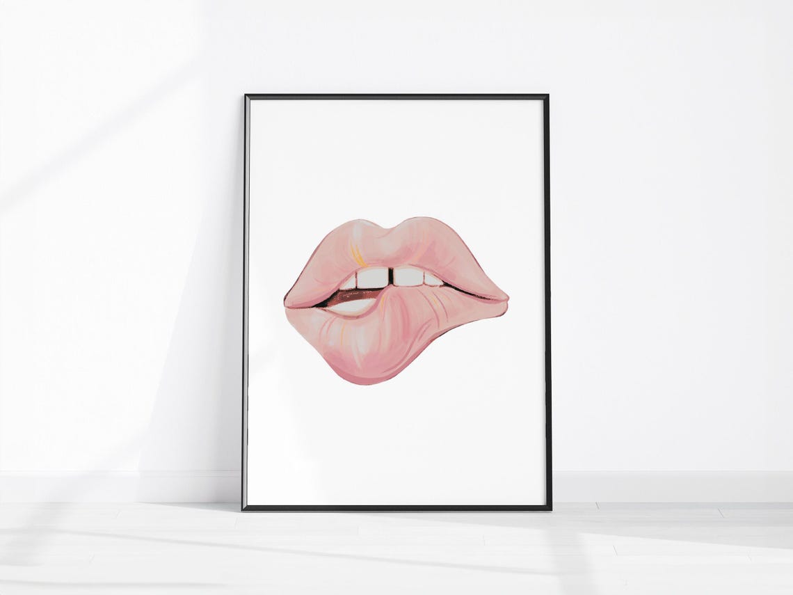 Blush Pink Lips Tongue Out Fashion Beauty Makeup Wall Decor Poster