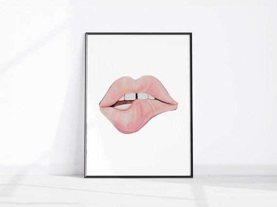 Blush Pink Lips Tongue Out Fashion Beauty Makeup Wall Decor Poster