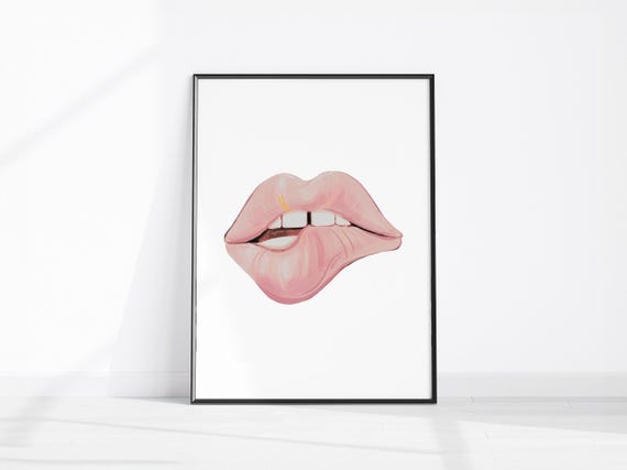 Lips Bedroom Print Pastel Pink Poster Wall Art Blush Decor Retro Fashion Vanity